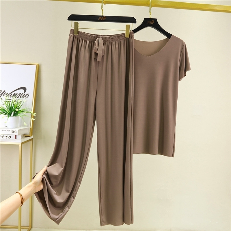 Autumn Loose Homewear For Pamas Pants Female Clothes 2 Pieces Set Lady Home Suit Summer Women Lounge Wear 201217