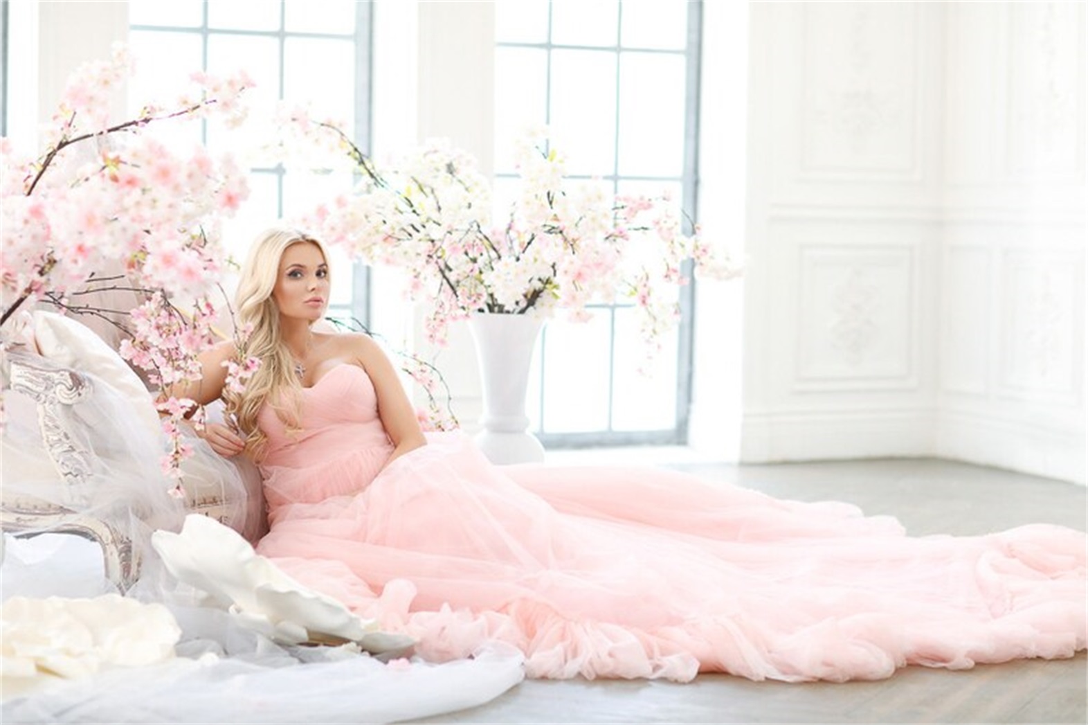 Elegant Pink Evening Dresses 2021 Sweetheart Tulle Sweep Train Maternity Dress Plus Size Pregant Photograph Gowns vestido de novia
