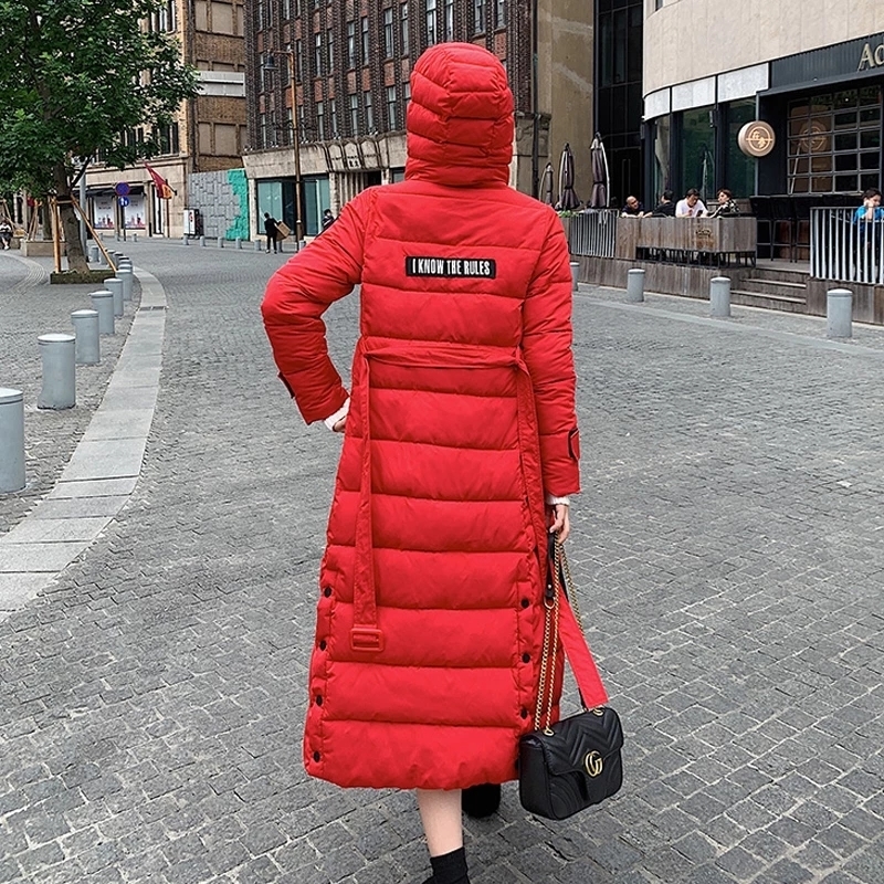 women's X-long thick parka winter solid jackets 2020 with sashes epaulet hooded plus size warm coat female outwear giacca donna LJ201127