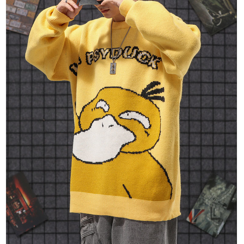 Funny Cartoon Duck Sweater Pullover Jumper Men Printed Knitted Sweater Hip Hop Harajuku Streetwear Casual Autumn Male Sweater 201116