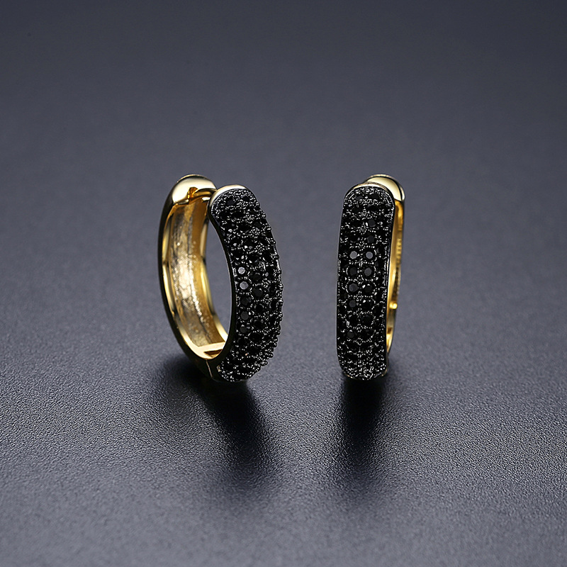 Hip Hop Men's Hoop Earrings Shining Black/Yellow/Red Zircon Huggie Earrings Bling Gold Plated Jewelry Wholesale