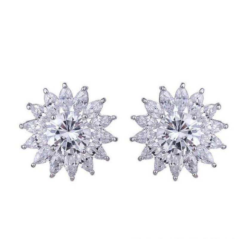 2022 Choucong Brand Stud Earrings Sparkling Luxury Jewelry Real 925 Sterling Silver Marquise Cut White 5A Cubic Zircon Eternity Party Sun Flower Women