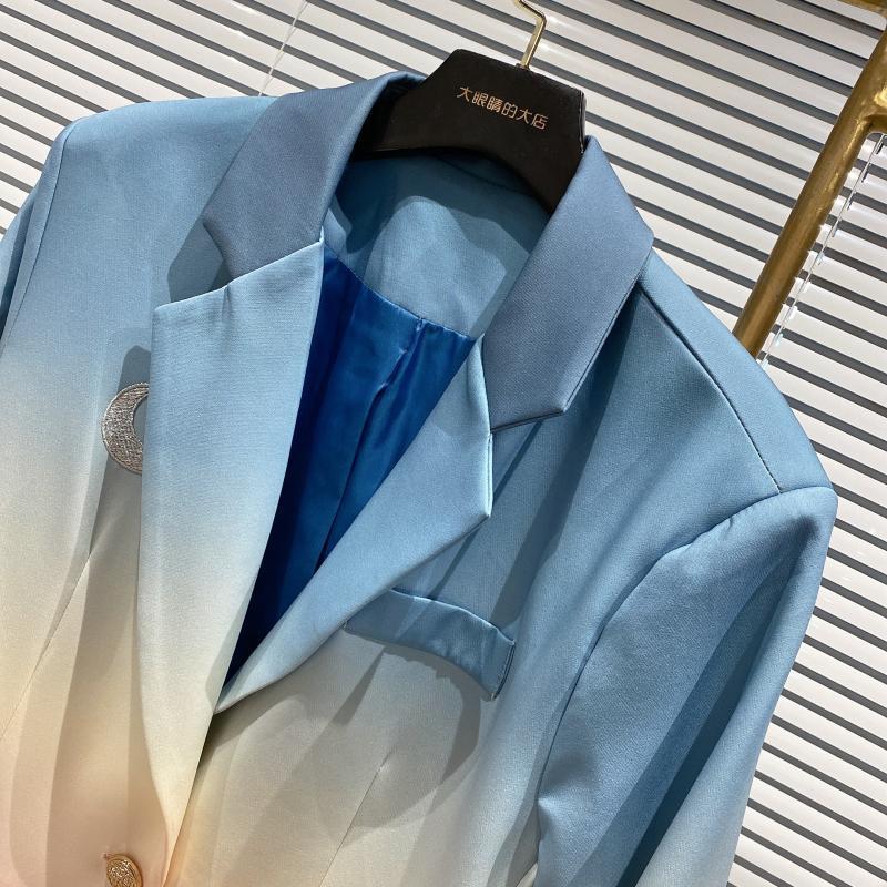 DEAT Autumn Winter Long Sleeve Notched Collar Patchwork Color Single Breasted Buttons Slim Blazer Women Coat MK297 201102