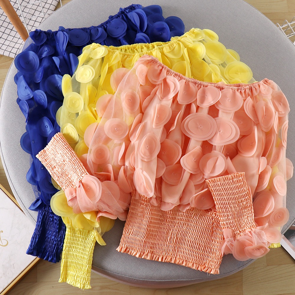 2021 New Summer Fashionable Three-dimensional Flower Sweet Sleeve Perspective Mesh Chiffon Blouse Women Crop Top Eeao, Blue
2021 New Summer Fashionable Three-dimensional Flower Sweet Sleeve Perspective Mesh Chiffon Blouse Women Crop Top Eeao, Blue