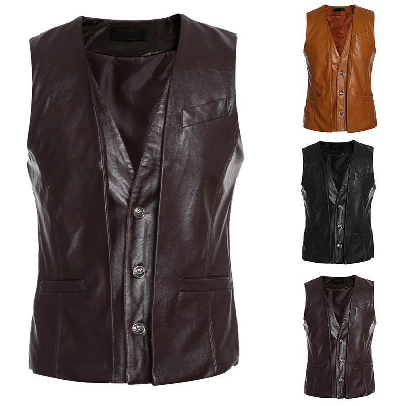 Men's Spring Autumn Solid Color Vest Retro Sleeveless Jacket Slim Fit PU Leather Vest Male Casual Jacket Suit Waistcoat, Black
Men's Spring Autumn Solid Color Vest Retro Sleeveless Jacket Slim Fit PU Leather Vest Male Casual Jacket Suit Waistcoat, Black