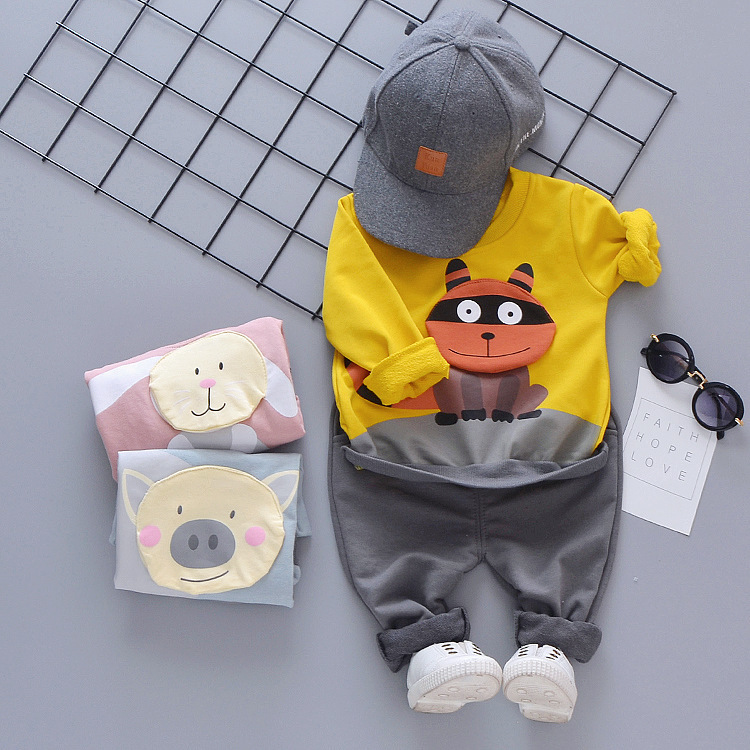 Spring Autumn Cartoon Baby Boy Girl Clothes Children Print Full Pants 2 Pcs/sets Kids Toddler Cotton Clothing Infant TracksuitsX1019