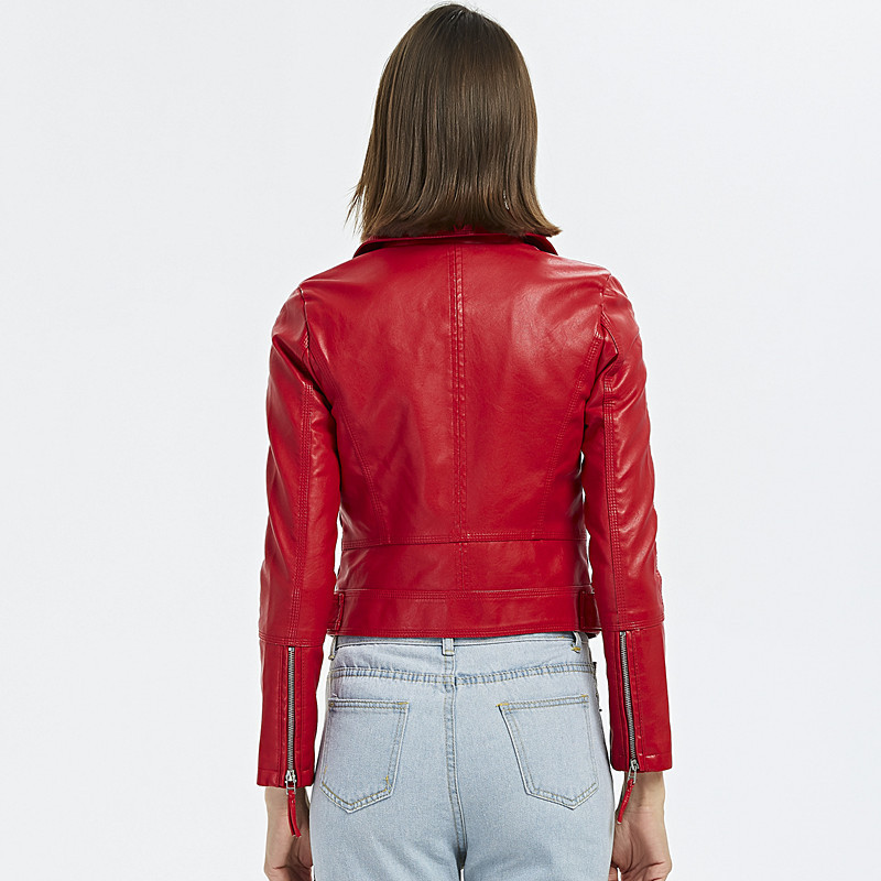 Autumn PU Faux Leather Jacket Women Short Red Black Female Soft Motorcycle Jackets Ladies Fashion Bike Zipper Coat Clothing 201030