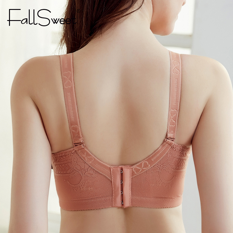 FallSweet Wireless Bra for Women Plus Size Lace Brassiere 34 to 50 Back Closure Underwear Black White 201202