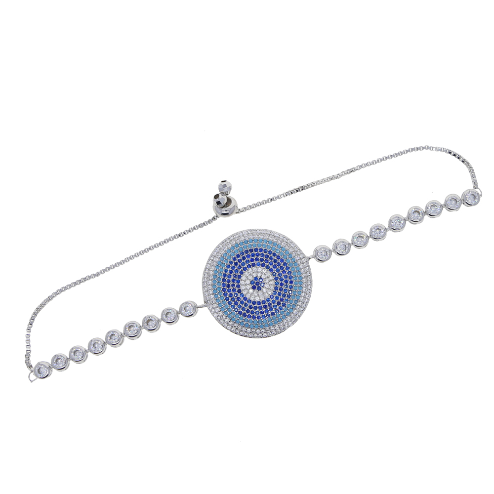Wholesale Large Round Evil Eye Bracelet Bangles with Colorful Blue Cz Paved Women Tennis Chain Bracelet for Women Wedding Jewelry