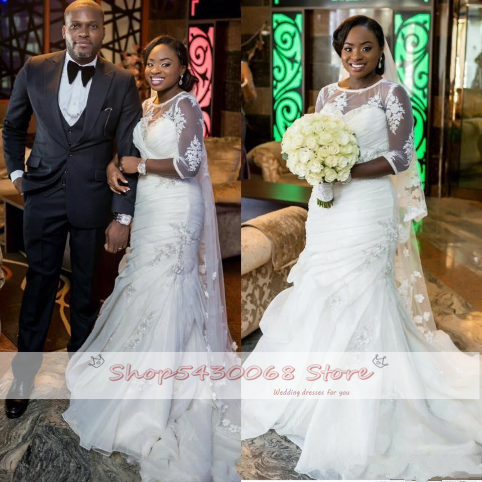 2021 New Fancy African Illusion 3/4 Sleeves Wedding Dresses Mermaid Plus Size Income Applique Ruched Nuptial Trumpet Bridal Gown 17YO, Champagne
2021 New Fancy African Illusion 3/4 Sleeves Wedding Dresses Mermaid Plus Size Income Applique Ruched Nuptial Trumpet Bridal Gown 17YO, Champagne