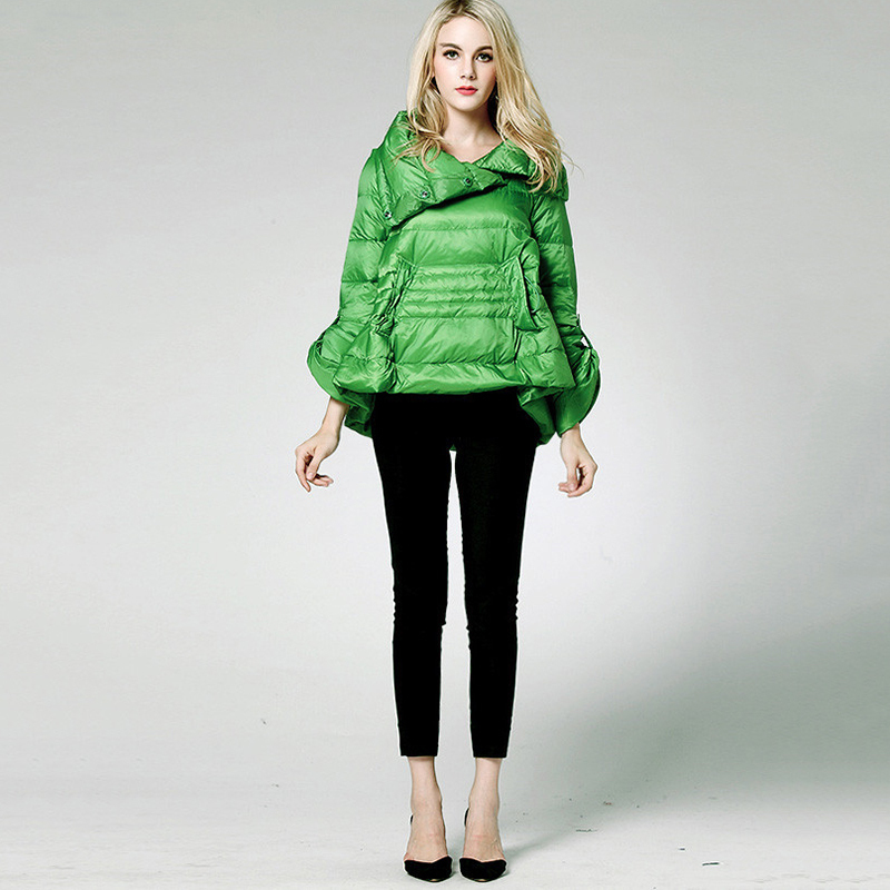 EAM Loose Fit Multicolor Green Down Jacket Stand Collar Long Sleeve Warm Women Parkas Fashion Spring Autumn 1B811 Y201001