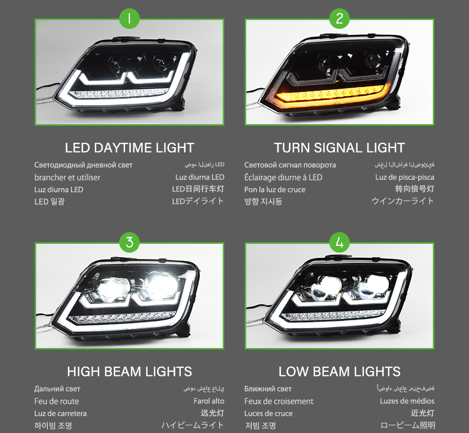 Headlight Assembly For Amarok 2010-20 20 Volkswagen LED Head Lamp Bi-xenon Beam Lens Reverse Brake Fog Light
