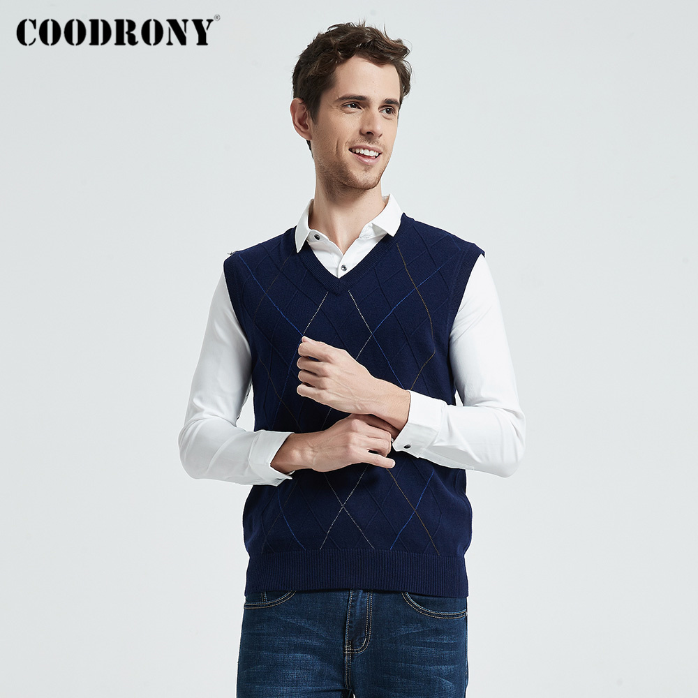 COODRONY Casual Argyle VNeck Sleeveless Vest Men Clothes Autumn Winter New Arrival Knitted Cashmere Wool Sweater Vest 8174 201125