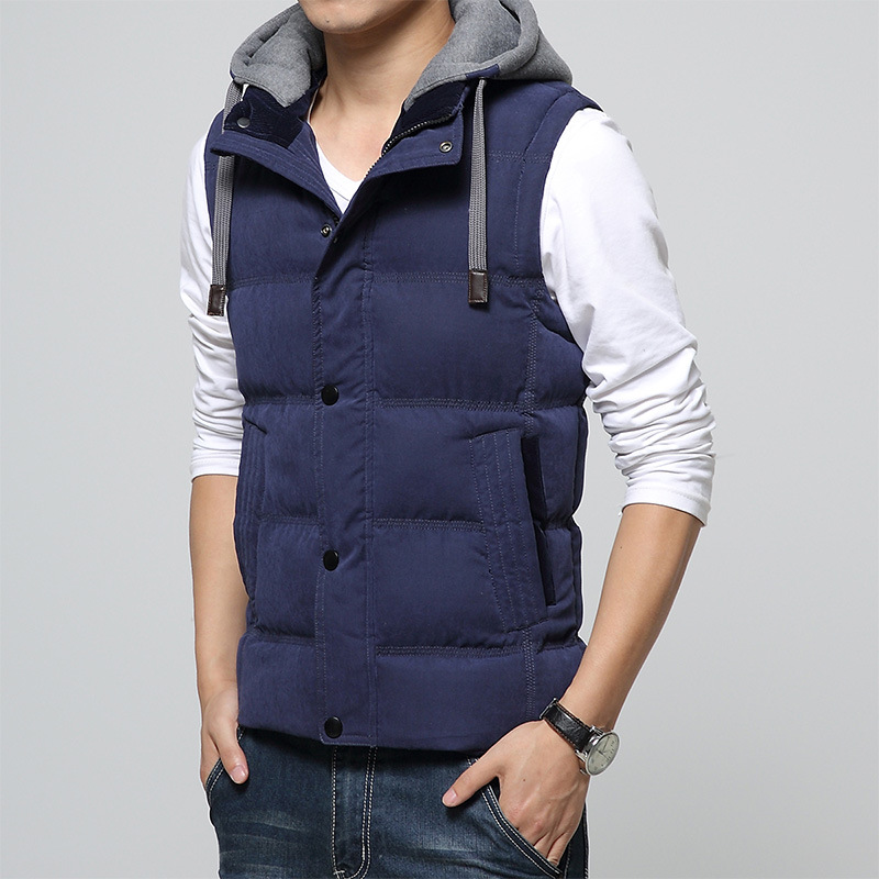 Thicken Hooded Vests 2019 Winter Men's Vest Hat Detachable Waistcoat Cotton-Padded Coats Windbreak Jacket Without Sleeves, Dark blue
Thicken Hooded Vests 2019 Winter Men's Vest Hat Detachable Waistcoat Cotton-Padded Coats Windbreak Jacket Without Sleeves, Dark blue