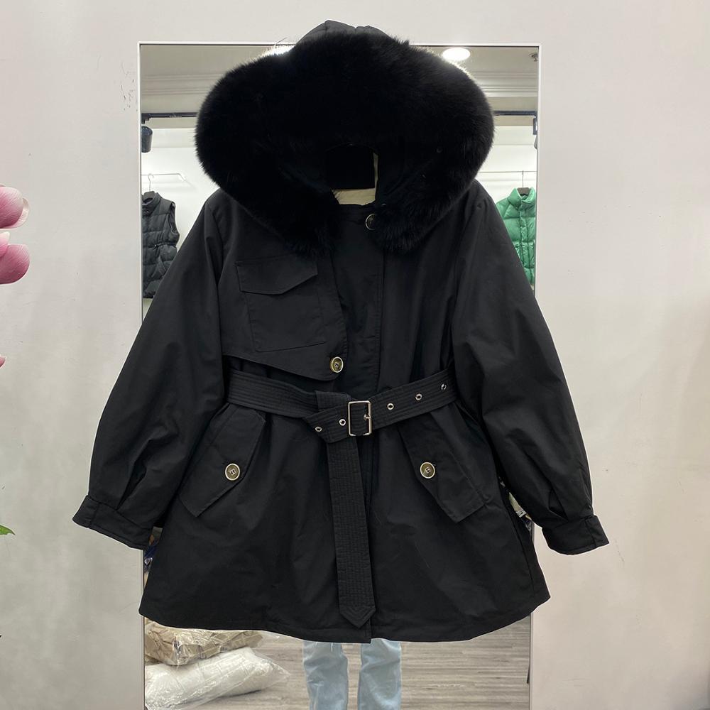 Big Real Fox Fur Collar New Down Parka Winter Jacket Women 90% White Duck Down Jacket Thick Hooded Belt Female Snow Outwear 201019