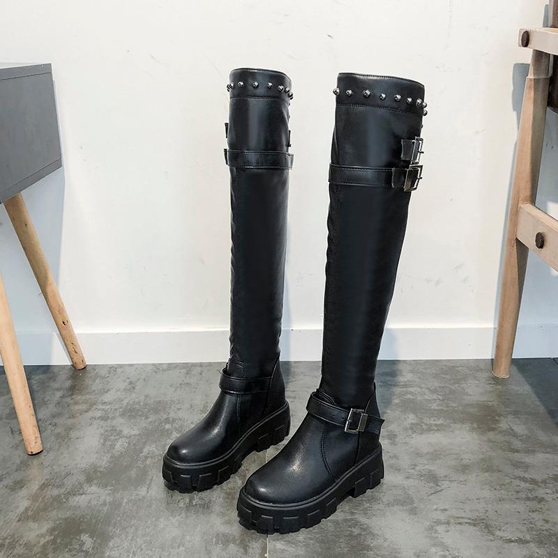 Rivet Over The Knee Boots Women Shoes 2020 Thigh High Boots Platform Metal Buckle Chunky Long Women Winter Shoes1, Black 
Rivet Over The Knee Boots Women Shoes 2020 Thigh High Boots Platform Metal Buckle Chunky Long Women Winter Shoes1, Black