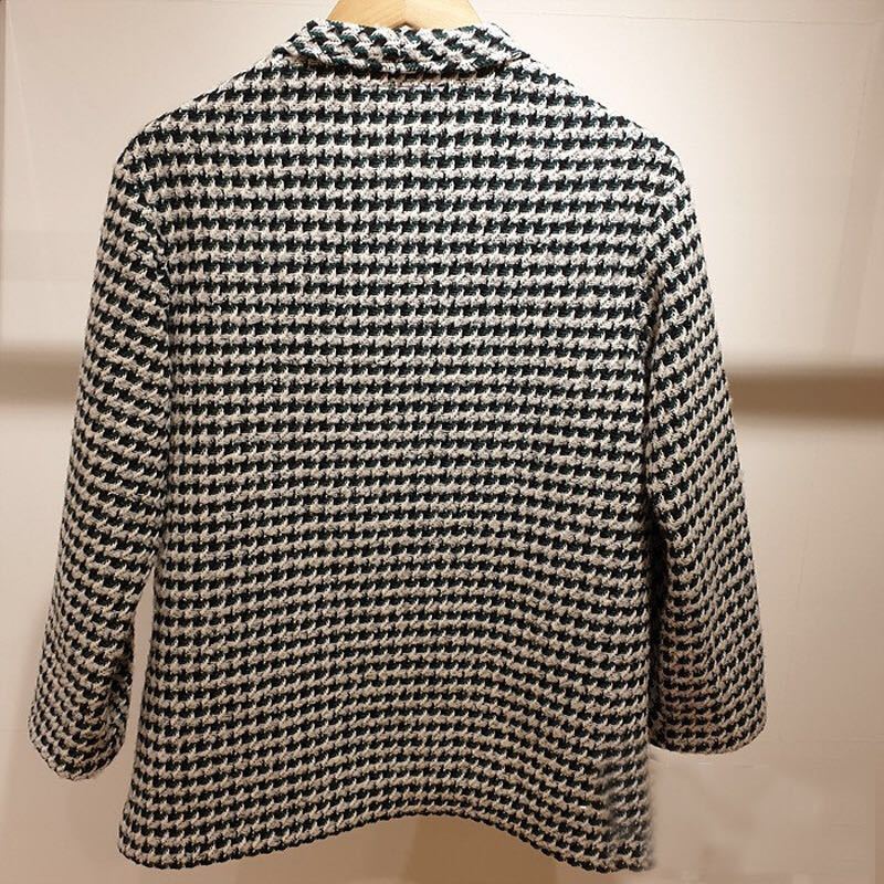 Woman knitted houndstooth jacket single breasted v neck fashion autumn winter clothes casual plaid outwear veste femme ropa 201019