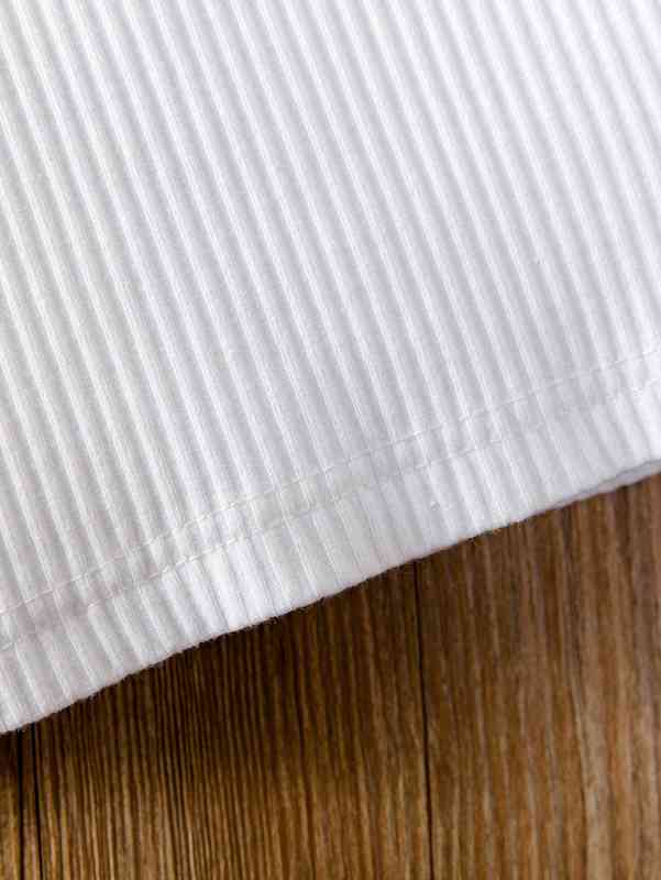 Baby Ribbed Knit Flounce Sleeve Top & Ruffle Trim Pinafore Skirt SHE