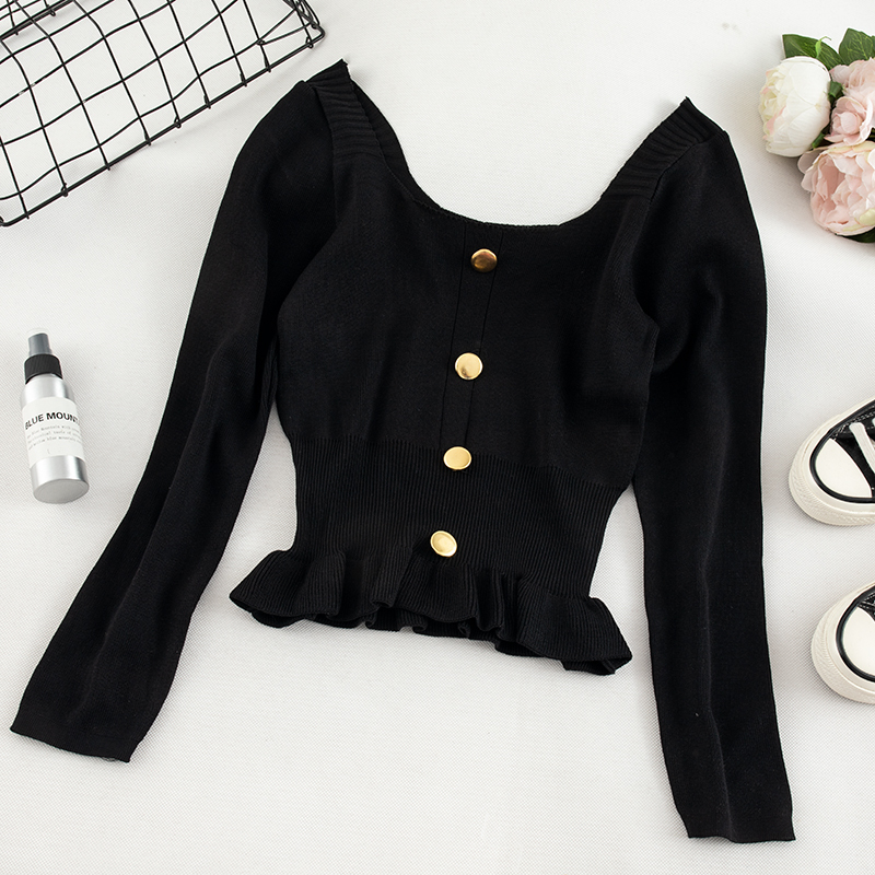 Gagarich Women Sweater Korean Version Long Sleeve Sweet Solid Short Girl Early Autumn Knitted Pullovers 201221