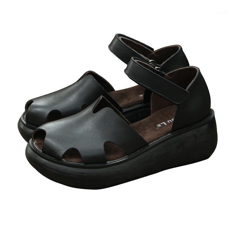 New leather retro heightening sandals female summer thick bottom wedges muffin bottom baotou leather Roman women's shoes1, Black
New leather retro heightening sandals female summer thick bottom wedges muffin bottom baotou leather Roman women's shoes1, Black