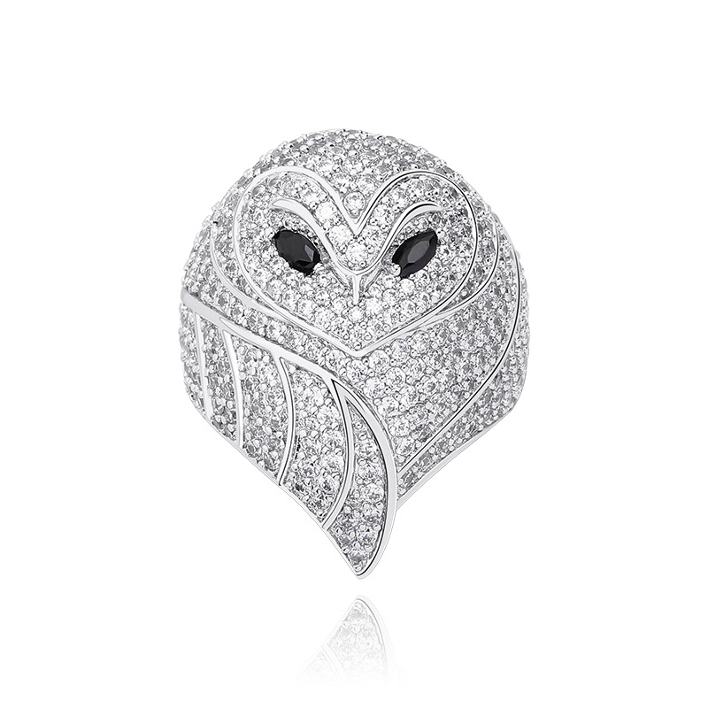 New Fashion Personalized Full Diamond Iced Out Owl Finger Band Ring Bling Cubic Zirconia Hip Hop Unisex Rings Bijoux Jewelry for Men Women