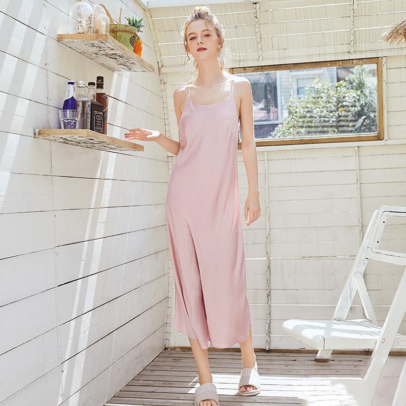 Sunrise satin pajamas women satin sexy halter nightdress women pure color suspender nightdress home service, Blue
Sunrise satin pajamas women satin sexy halter nightdress women pure color suspender nightdress home service, Blue