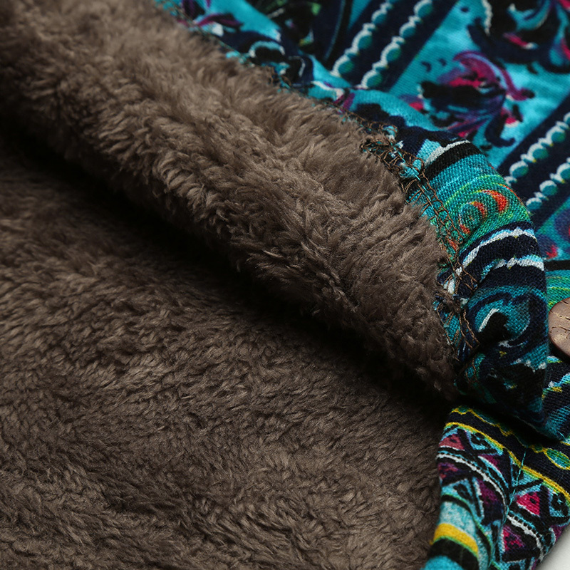 Versear Female Jacket Plush Coat Women Windbreaker Winter Warm Outwear Floral Print Hooded Pockets Vintage Oversized Coats Plus