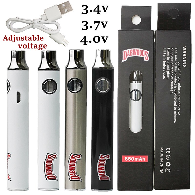 Newest Dabwoods Vape Pen Battery 650mAh VV Preheat For 510 Thread Batteries Carts E Cigarettes Dab Oil SS Adjustable Atomizers With USB Cabl
Newest Dabwoods Vape Pen Battery 650mAh VV Preheat For 510 Thread Batteries Carts E Cigarettes Dab Oil SS Adjustable Atomizers With USB Cabl