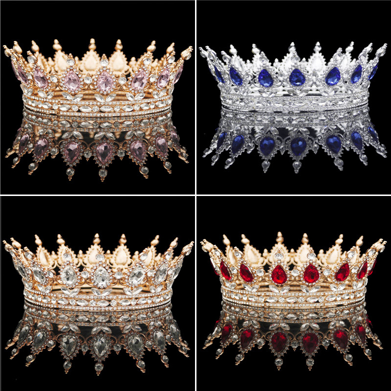 Vintage Baroque Queen King Bride Tiara Crown For Women Headdress Prom Bridal Tiaras and Crowns Wedding Hair Jewelry Accessories T200110
