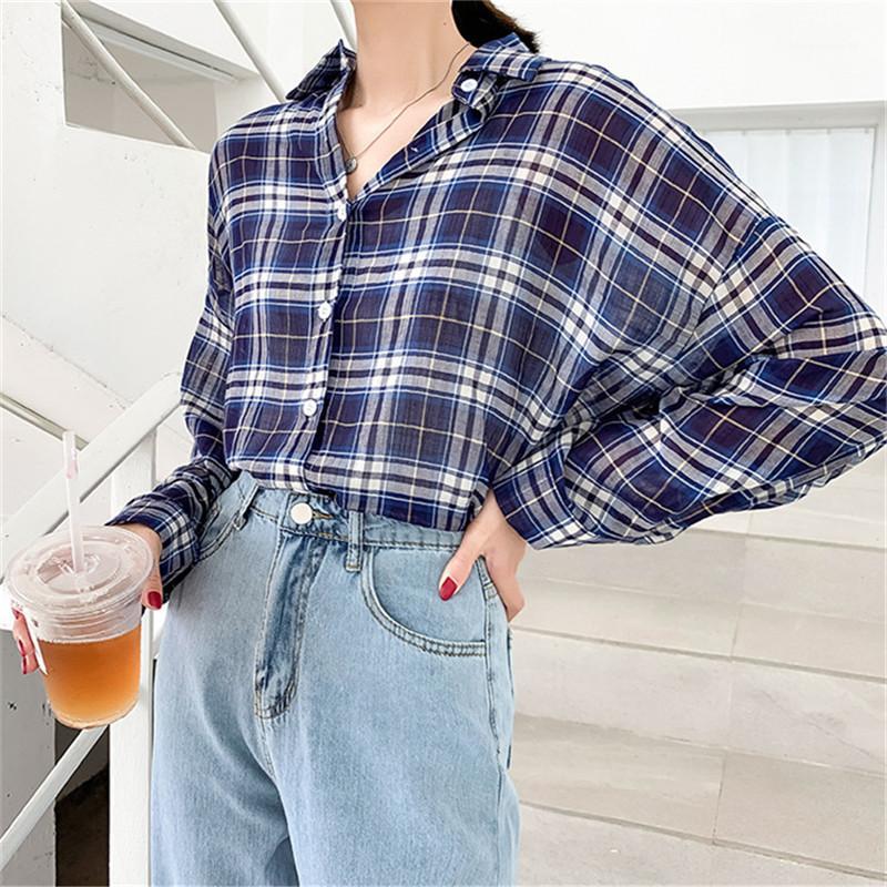Female Summer Blouse Blue Plaid Vintage Lapel Quick Dry Thin Shirts Women Casual Oversize Single Breasted Tops Blusas RM502971, Black
Female Summer Blouse Blue Plaid Vintage Lapel Quick Dry Thin Shirts Women Casual Oversize Single Breasted Tops Blusas RM502971, Black