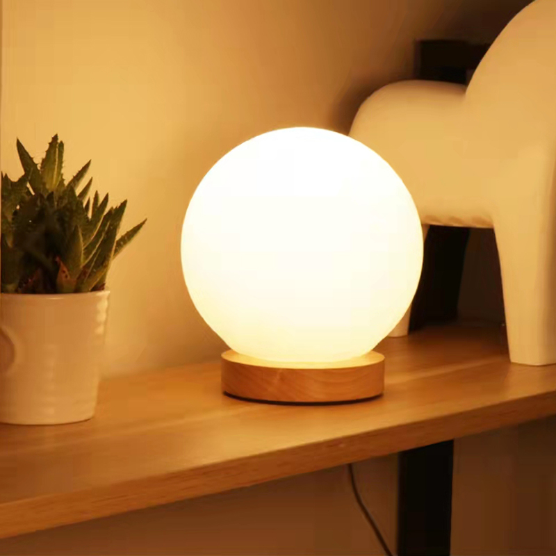 Modern Solid Wood & Glass Nightstand Lamp - Perfect for Home Offices and Bedrooms