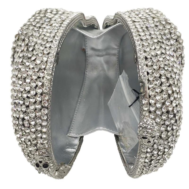 Boutique De FGG Halloween Novelty Funny Skull Clutch Women Silver Evening Bags Party Cocktail Crystal Purses and Handbags 220211