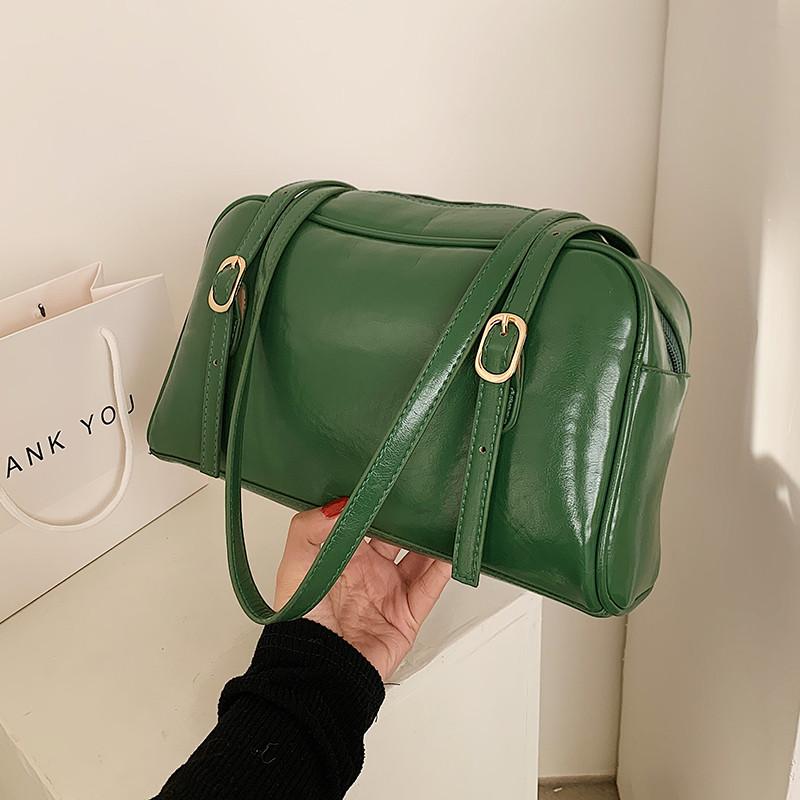 Retro Women Handbag Female Shoulder Bags Large Capacity Green PU Leather Lady Small Totes Boston Bag for Travel Hand Bags, White