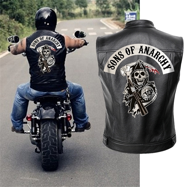Sons of Anarchy Leather Jacket Vest Men Motorcycle Spring Jackets SOA Punk Black Motorrad Gilet C1103, Black- no logo
Sons of Anarchy Leather Jacket Vest Men Motorcycle Spring Jackets SOA Punk Black Motorrad Gilet C1103, Black- no logo