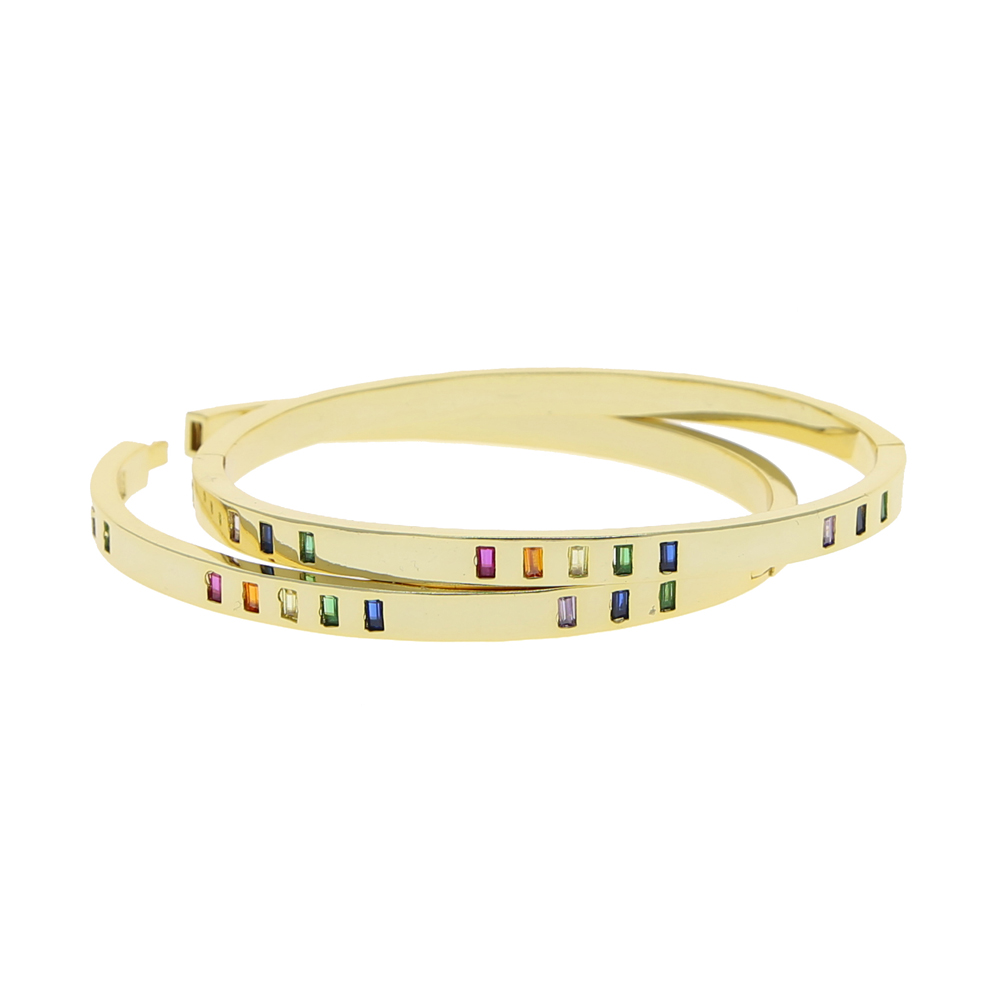 Classic Bling cz baguette rainbow colorful cubic zirconia bangle bracelet for women lady wedding party jewelry large size 60mm wholesale