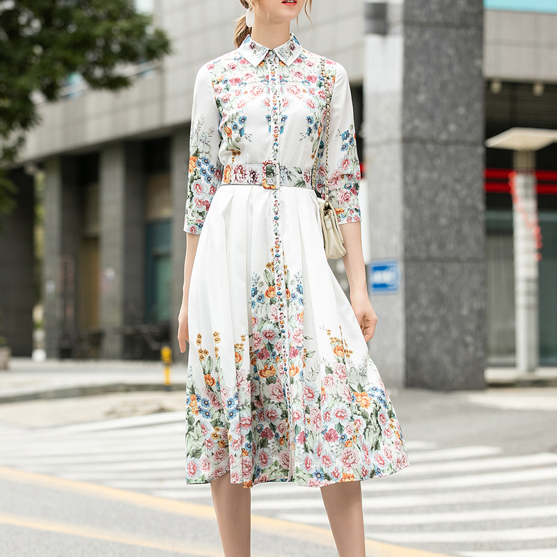 Retro Strip Impression Mid-sleeved Flowers Single-breasted Belt Plisted Elegant Temperament in New Women's Clothes 8agy, Multiple
Retro Strip Impression Mid-sleeved Flowers Single-breasted Belt Plisted Elegant Temperament in New Women's Clothes 8agy, Multiple