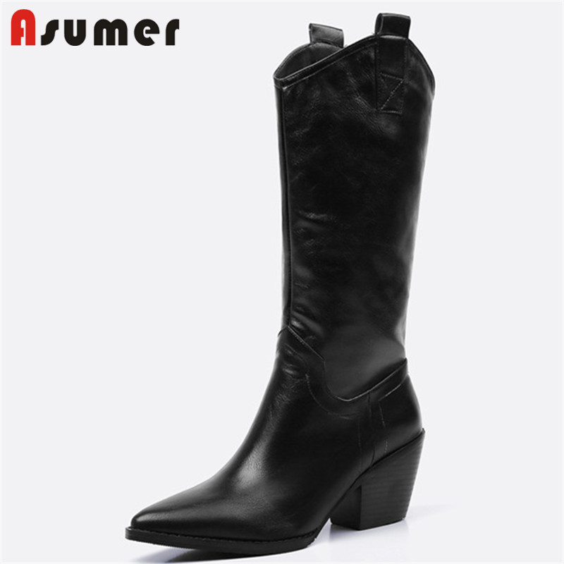 ASUMER 2020 Newest European Style western boots woman pointed toe slip on autumn winter high heel shoes women mid calf boots, Black
ASUMER 2020 Newest European Style western boots woman pointed toe slip on autumn winter high heel shoes women mid calf boots, Black