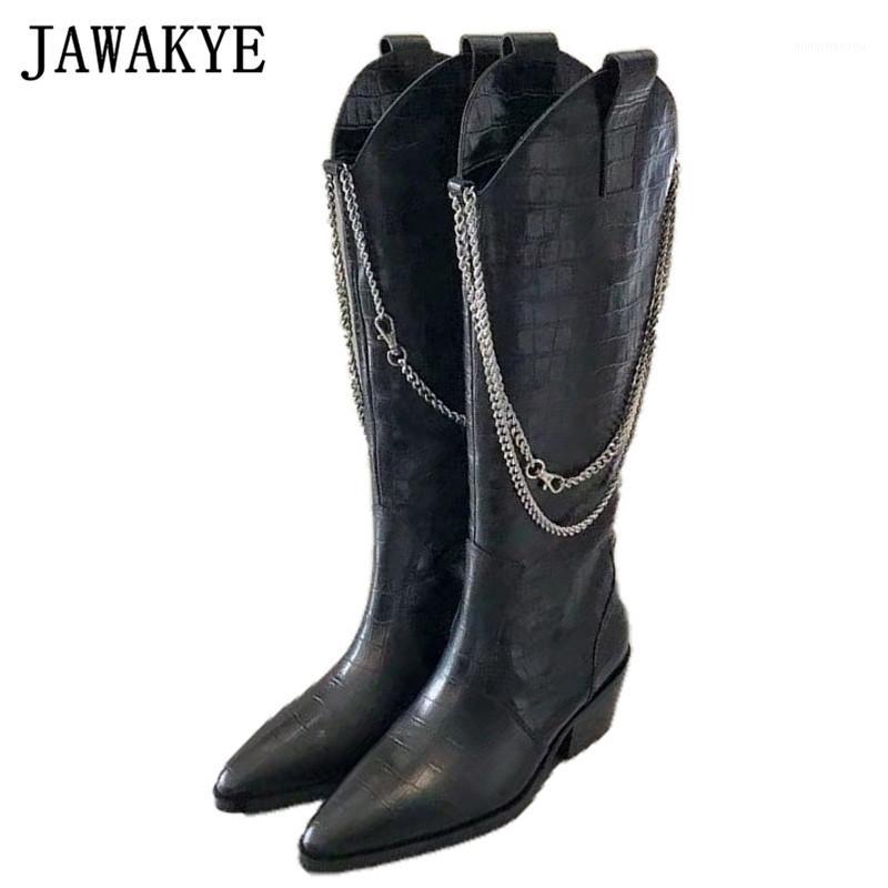 Black crocodile leather knee high boots women pointy toe chain embellished long boots Winter cowboy knight botas feminina1
Black crocodile leather knee high boots women pointy toe chain embellished long boots Winter cowboy knight botas feminina1