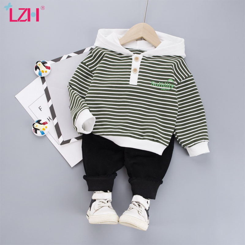 LZH 2020 Autumn Baby Boys Clothes Suit Children Clothing Winter Baby Girls Clothes Striped Hoodies+Pants 2Pcs Set Kids ClothesX1019
