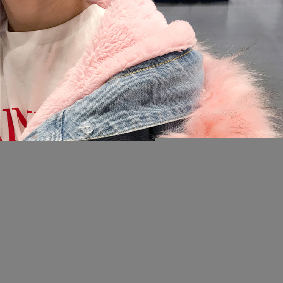 Hooded Fur Denim Jackets Women Liner Cotton Winter Thicker Denim Coats Ladies Casual Jacket Female Plus Size Loose Outerwear Top T200111