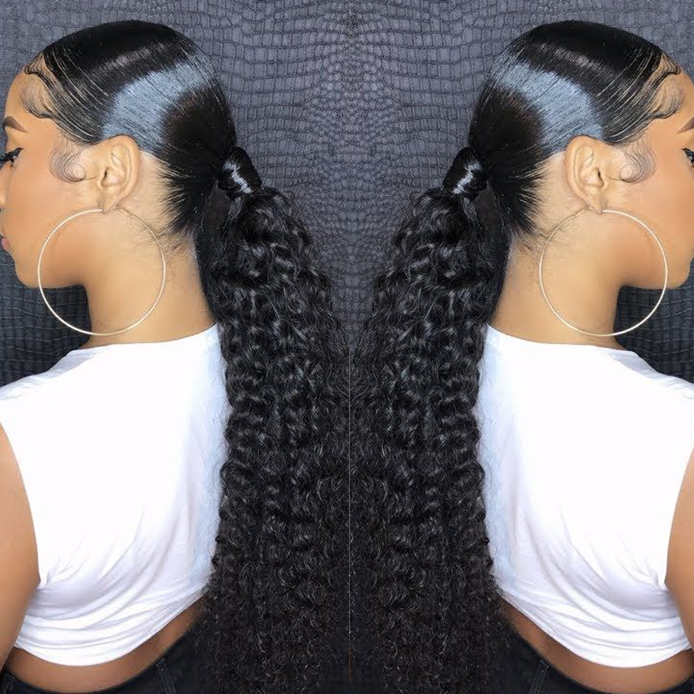 Long water wave Kinky Curly Ponytail Human Hair Drawstring Ponytail With Clip Ins Extension Afro Puffy Brazilian Curly Hair Extension 160g