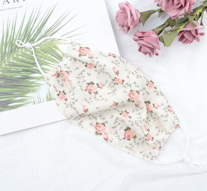 Women Designer Mask Flower Chiffon mask thin double layer breathable sunscreen adjustable face mask 4 colors