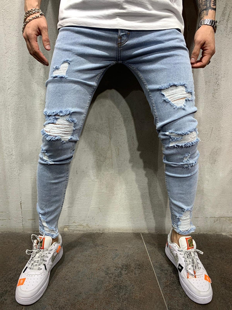 2021 "euhight Street Thin of Men's Tiny Feet Broken Pants Young Fashionable Classic Style Big Brim Pants" GIQH, Light blue
2021 "euhight Street Thin of Men's Tiny Feet Broken Pants Young Fashionable Classic Style Big Brim Pants" GIQH, Light blue