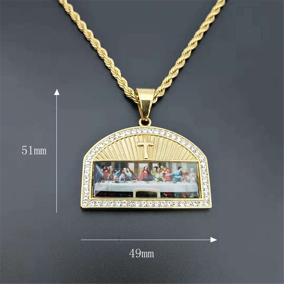 Iced Out The Last Supper Pendant Necklace Male Gold Color Stainless Steel Cross Necklaces For Men Religious Jewelry 201014