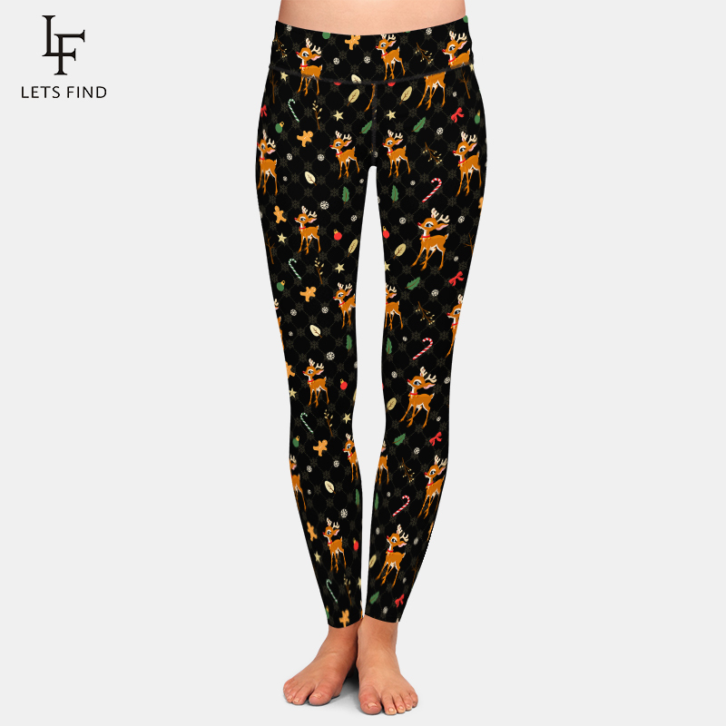 LETSFIND Hot Sale High Quality Women Fashion Christmas Deer Print Leggings High Waist Plus Size Women Pants 201202