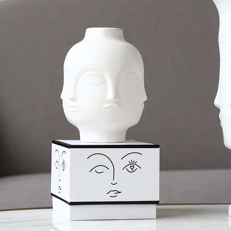 Ceramic Vase Muse Face Lip Multifaceted Vase Home Decoration Vase Artificial Flower Jewelry LJ201209