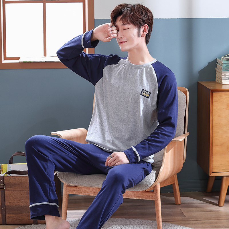 Plus Size 4XL Pajamas Sleeping Suits for Men Full Cotton Long Sleeve Pants Raglan Sleeves Pyjamas Male Autumn Winter Pijamas 201109