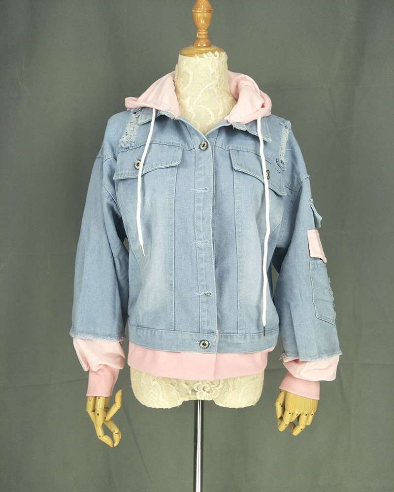 Spring Hooded Denim Jacket For Women Casual BF Jeans Jacket Holes Vintage Harajuku Coat Female loose Streetwear Basic Coats 201023
