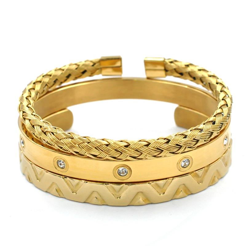 Fashion Design Cubic Zirconia Crystals Bangles Gold Cuff Bracelets Set Couple Women Love Bangles Stainless Steel Jewelry Gift
Fashion Design Cubic Zirconia Crystals Bangles Gold Cuff Bracelets Set Couple Women Love Bangles Stainless Steel Jewelry Gift
