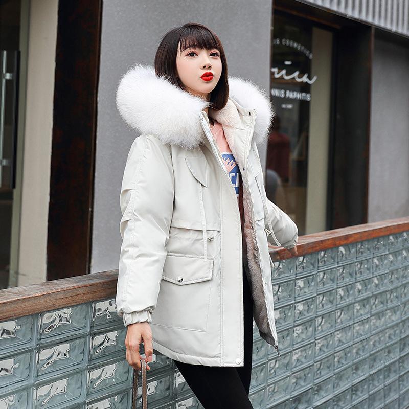 Womens Down Parkas Winter Coat Women Fleece Cotton Padding Fur Hooded Slim Waist Drawstring Thick Long Jacket Solid Mujer AAA Discount for in-store pu